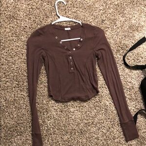 Brown Garage long sleeve Henley top